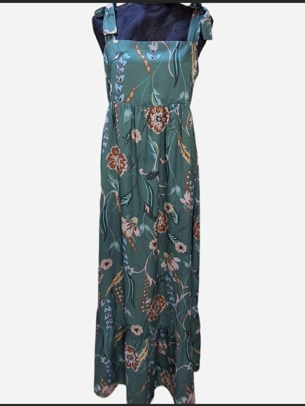 THML Green Floral Tie-Shoulder Maxi Dress Size L